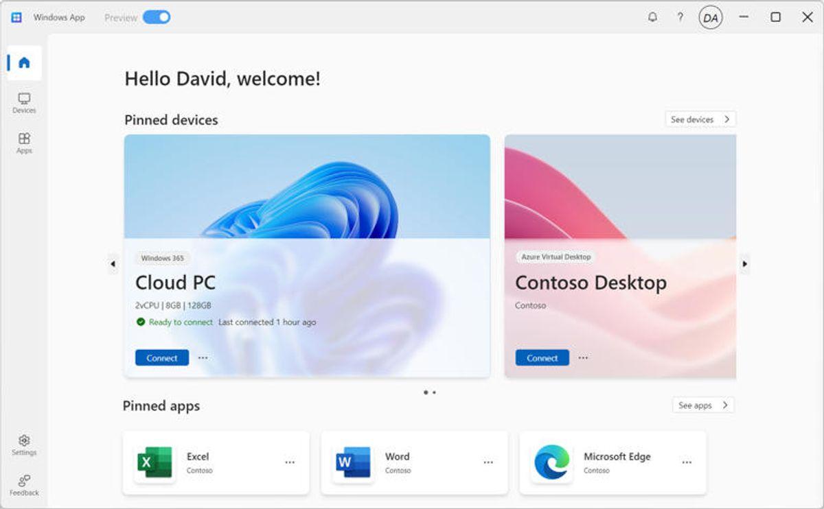 New Windows app displaying the welcome screen with vibrant icons and a user-friendly interface.